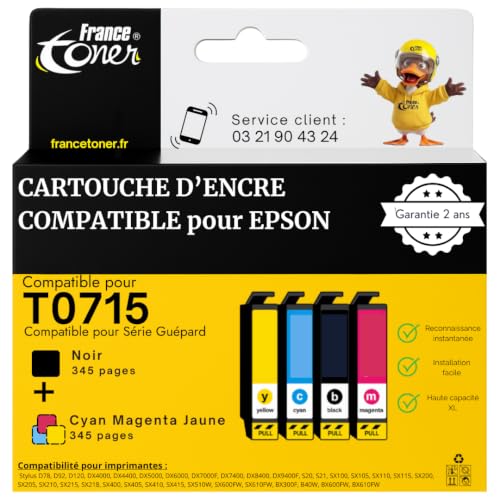 FranceToner 4 Cartouches Compatibles pour Epson T0715 DX4400 SX100 SX110