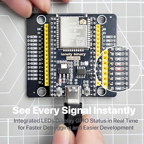 Image of Lonely Binary 3-Pack ESP32 WROOM-32UE IPEX Antenna GPIO LED for Arduino | 3 boards + antennas + PinPulse shields; WROOM-32UE, external 2.4GHz, extended range; dual M /F headers; MicroPython, ESP-IDF