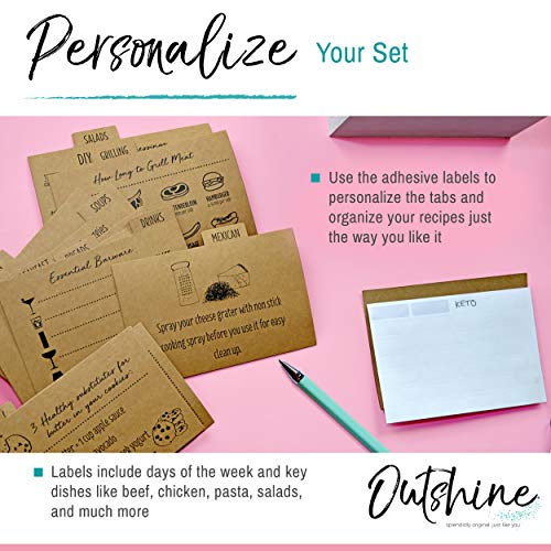 Outshine Premium Kraft Recipe Cards Dividers 4X6 With Tabs (Set Of 24) | Recipe Box Dividers Made Of Thick Cardstock | Includes 28 Adhesive Labels And Printed Cooking Tips | Best Kitchen Gift #TOP2