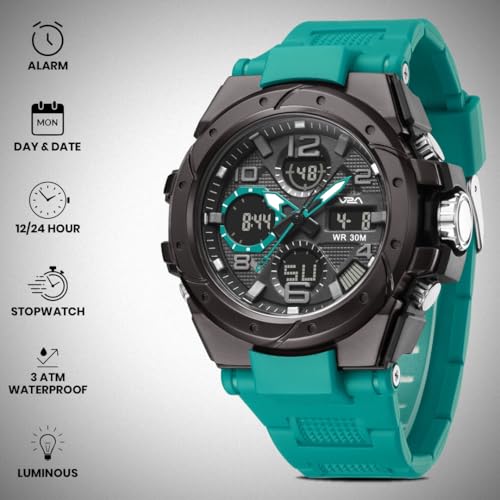 Image of V2A Styrke 5110 Analog Digital Watch for Men | Hybrid Multi Display Dial | Alarm Stopwatch Day Date 12 /24 Hr | TPU Strap | 30M Water Resistant
