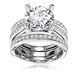 Round Cut CZ Bridal Set - 3 PCS/Set Big Solitaire Cubic Zirconia Engagement Wedding Ring Set for Women with Band
