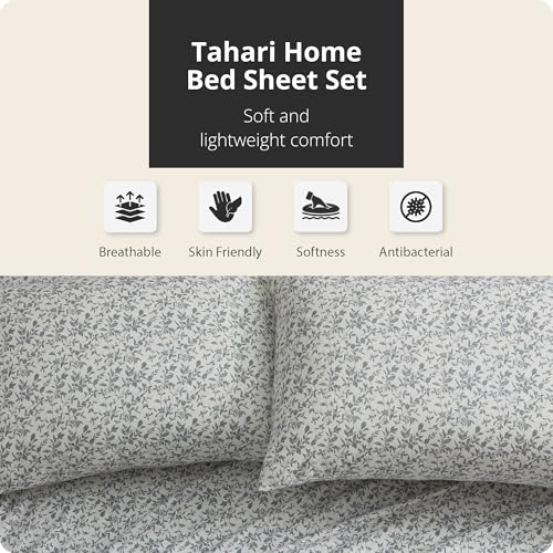 Image of Tahari Home Cotton Flannel 4-Piece Bedding Set, Full, Floral Gray