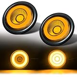 WahMOTOTin 2pcs 4“ inch Round Halo Amber 32 LEDs Trailer Trucks Parking Turn Signal Tail Lights w/Rubber Grommet Sealed Waterproof IP67 For RV/Van, DC 12V (Amber Lens_Amber Light)