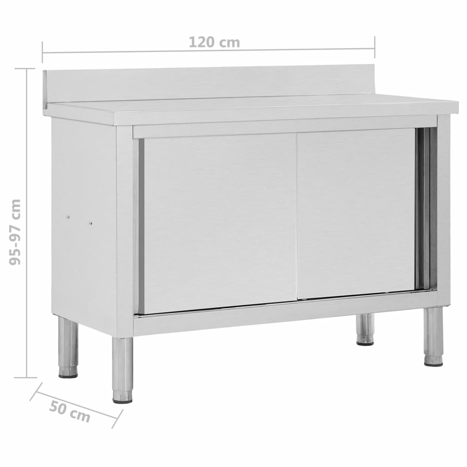 Banco da Lavoro con Ante Scorrevoli, Tavolo da Lavoro in Acciaio Inox, con Armadio da Cucina, 120 x 50 x (95-97) cm