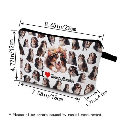 Funny Bernese Mountain Gift I Love Bernese Mountain Makeup Bag Cute Small Organizer Bag with Zipper Bernese Mountain Puppy Cosmetic Bag Birthday Gifts for Bernese Mountain Lovers Women2