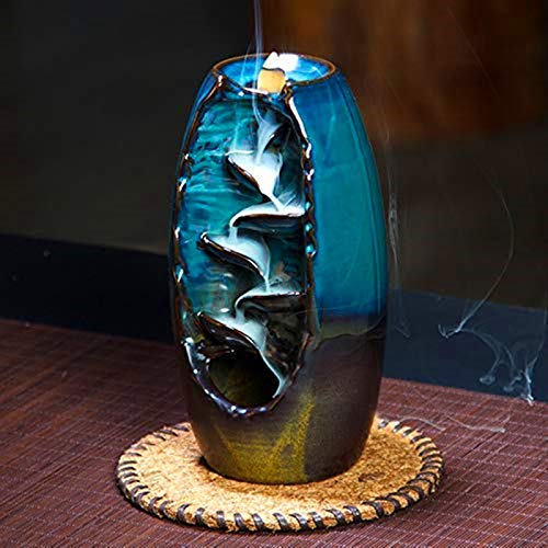Newqz Backflow Incense Burner Smoke Holder For Home Decor, Ceramic Aromatherapy Diffusers With 50 Pcs Cones H 7.9" #TOP2
