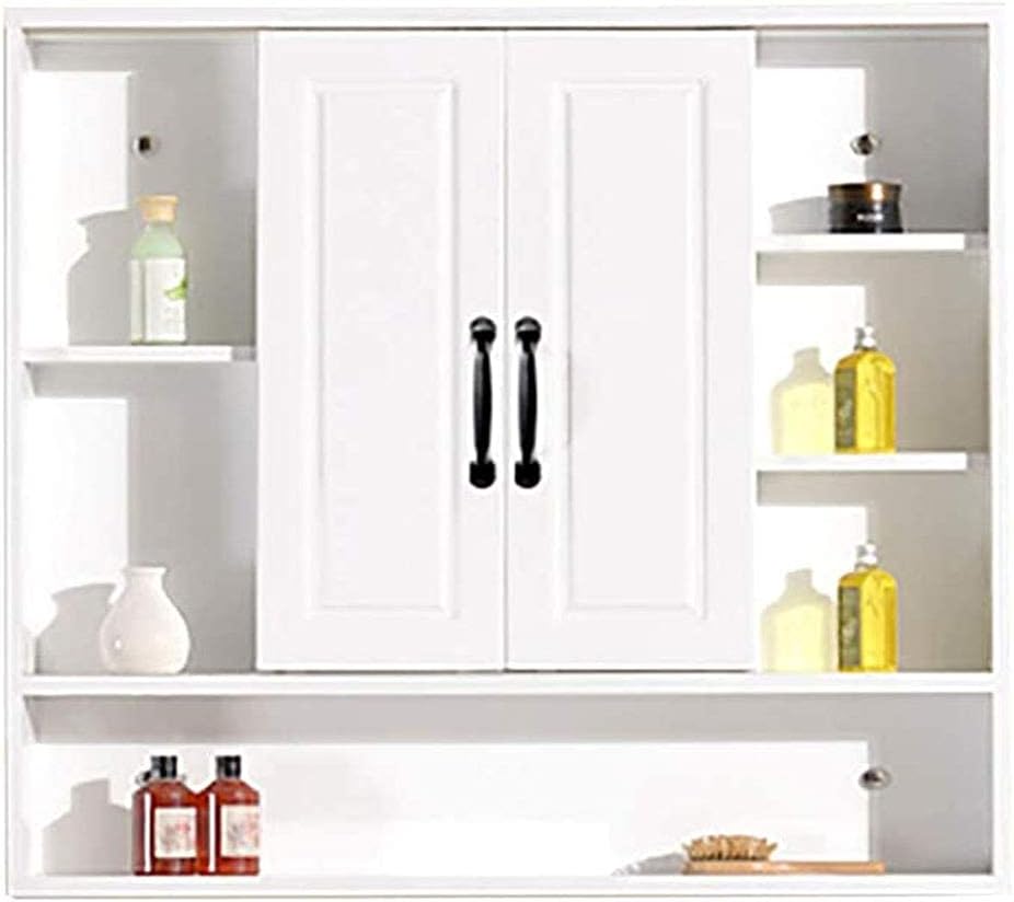 Wood Mirror Bathroom Cabinet Wall Mounted Storage Cupboard Bath Cabinet Shelf Organiser Storage Waterproof Wooden Frame