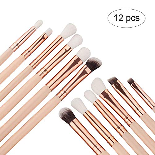 Xiton 12pcs Pinceaux Maquillages Yeux Kit Pinceaux Maquillages Set de Pinceaux Maquillages Professionnel Pinceaux Poudre Liquide Crème Cosmetics Pinceau Estompeur Outil(Beige)