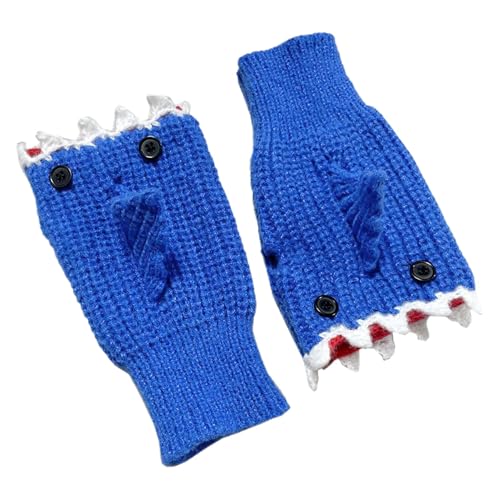 Guantes de tiburón gris - Guantes cálidos de medio dedo, guantes de punto de dibujos animados | Guantes de medio dedo Mitones de punto sin dedos, Lindo diseño de tiburón Cosplay cálido, Mitones de pun