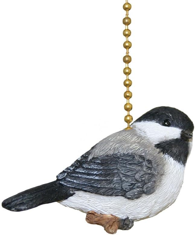 Clementine Designs Chickadee Little Bird Ceiling Fan Pull Chain Light Decorative Extension with 6" Gold Accent Chain, 3D Resin Design