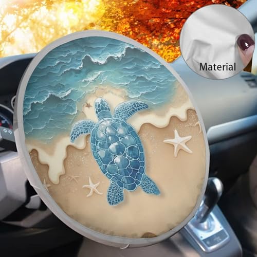 Image of Beach Turtle Steering Wheel Cover Sun Shade Easy to Install Auto Interior Protector Car Steering Wheel Sun Shade Cover Sun Shade for UV Protection Universal Vehicle Accessories