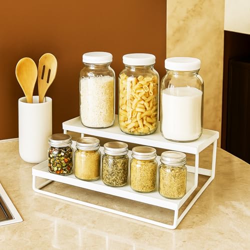 Image of Amazon Brand - Umi Spice Rack Organizer for Counter top 2-Tier Metal Spice Organizer Standing Rack Shelf Storage Holder for Kitchen Cabinet Pantry Bathroom Office (White, Pack of 2)