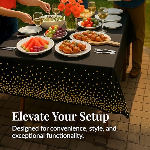 Prestee 4 Pack Gold and Black Table Cloth Rectangle Table Covers 54 x 108 Inches - Plastic Table Cloth Disposable for Parties, Dining and Events - Black Tablecloths for Weddings and Celebrations - Image 7