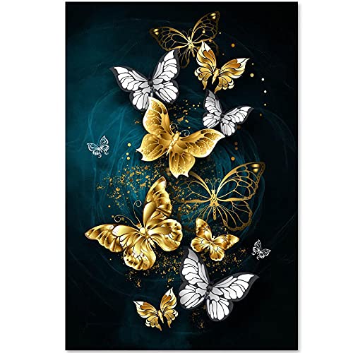 Impression de papillons en or bleu pour un salon moderne chic 70x100cm - 2