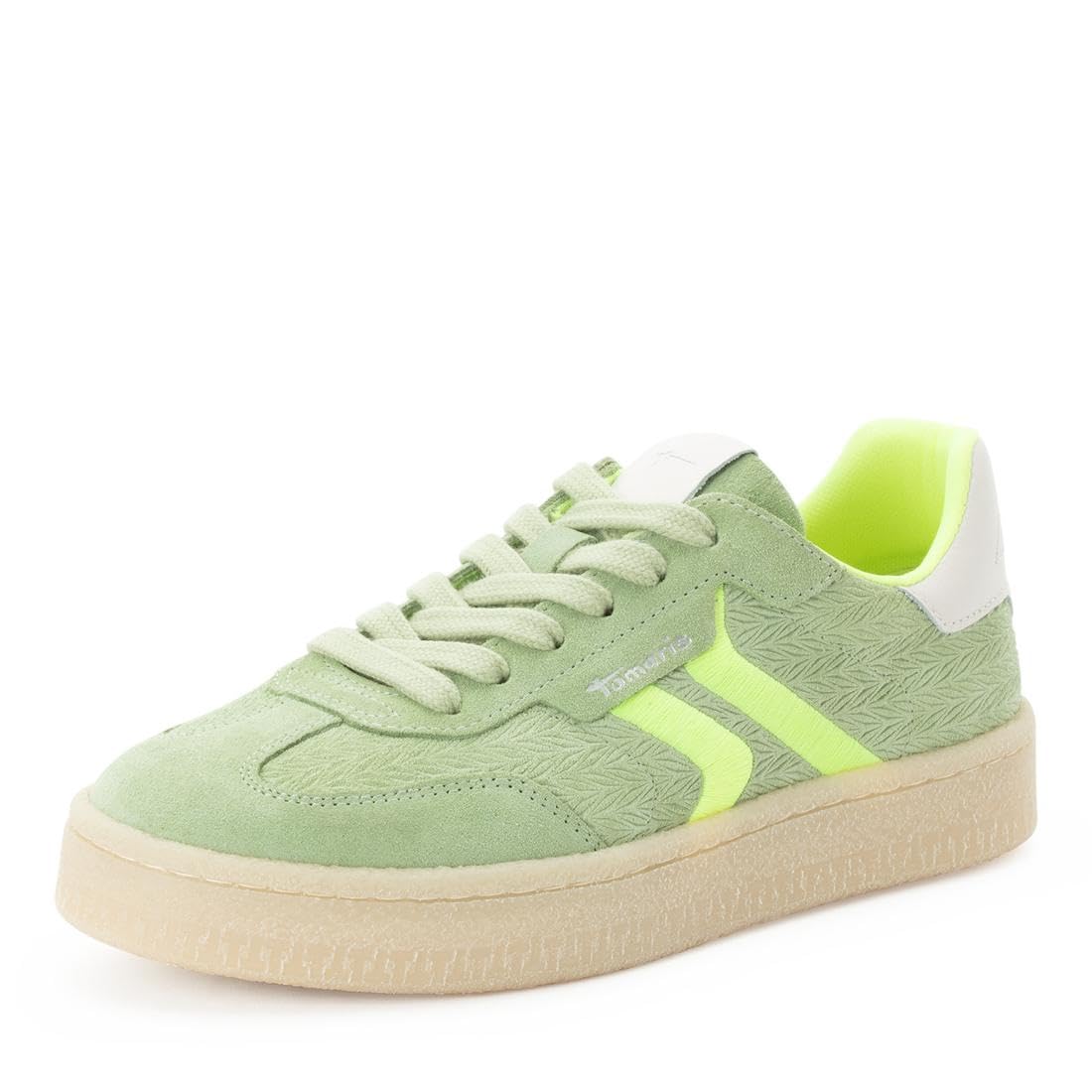 Infinity Leather Women's Tamaris Leather Stripes Trainers Sneaker Shoes - 23723 in Green | Size: 6.5