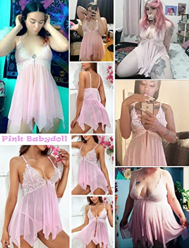 Image of Avidlove Women Lace Lingerie Front Closure Babydoll V Neck Nightwear Sexy Chemise Nightie