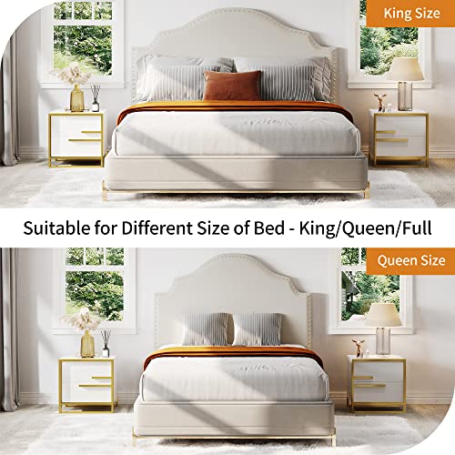 Hernest Modern Nightstand Storage Cabinet With Solid Wood 2 Drawers Sofa Bedside End Table Glam Steel Frame Accent Furniture Without Assembly For Bedroom/Living Room/Salon/Office, Left, White #TOP4