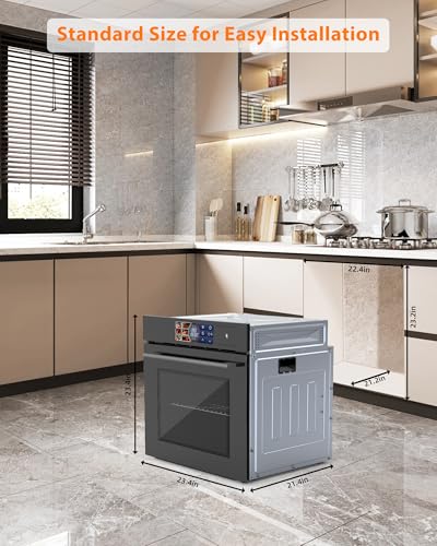 Image of 24 Inch Built-in Electric Single Wall Oven, 2.5 Cu.ft Convection Oven with 8 Cooking Functions, 360 Rotating Rotisserie, Color Touch Screen, Timer & Safety Lock, Stainless Steel Design