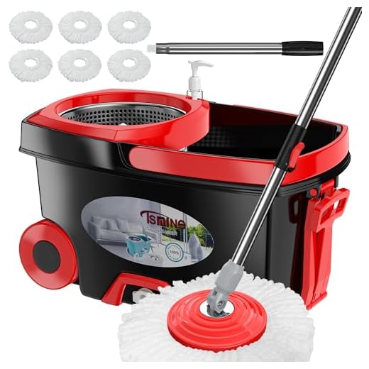 FunClean Spin Mop and Bucket,Mop and Bucket with Wringer Set for Home,360 Spinning Mopping Floor Cleaning Tool with 6 Microfiber Replacement Head Refills,61" Extended Handle, 2X Wheel - Black