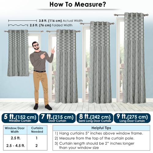 Image of Door Curtains 7 Feet Pack of 2, Damask, Grey & White