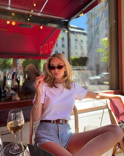 Image of GUVIVI Retro Oval Sunglasses for Women Chic Cat Eye 90s Sunnies Lightweight Narrow Shades Trendy UV protection Sun Glasses