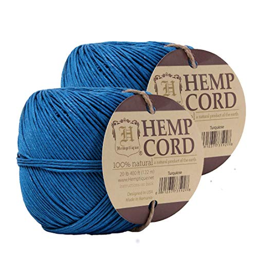 Hilo de cáñamo de 1 mm biodegradable Hemptique, cuerda turquesa resistente de 122m 2