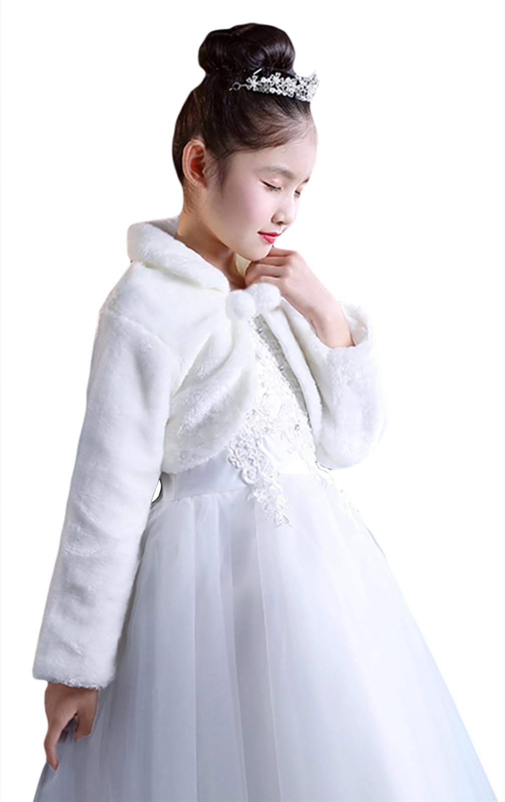 Fausse Fourrure Bolero Fille Mariage Bolero Veste Fille Princesse Ceremonie Bapteme à Manches Longues