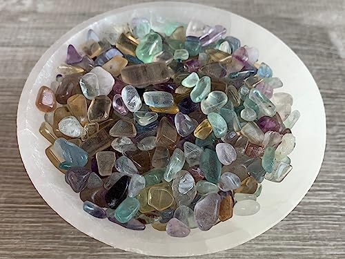 Image of GAF TREASURES 2 oz Lot Natural Semi Tumbled Rainbow Fluorite Gemstone Chips, Crushed Mini Crystals, Undrilled