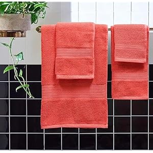 GLAMBURG 6 Pieces Towels for The Bathroom 2 Bath 27X54+ 2HAND 16X28+ 2WASH 13X13- Living Coral