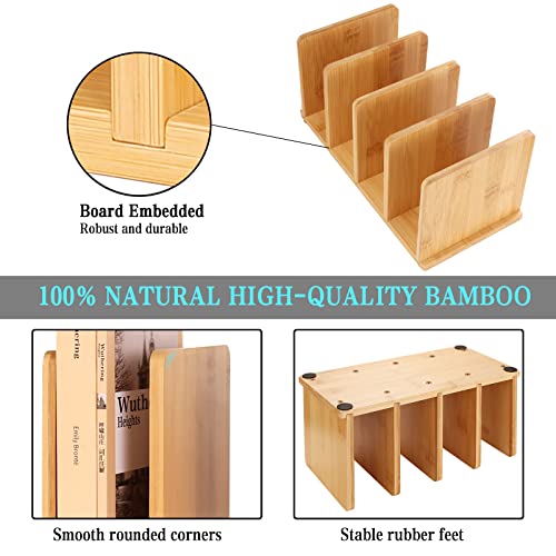 Siondoux Desk Organizer Mail Organizer Countertop File Sorter, Bamboo Desk File Organizer 4 Slots, Wooden Letter Holder For Envelope Document Storage Ipad, Desktop File Mail Holder For Office & Home #TOP5