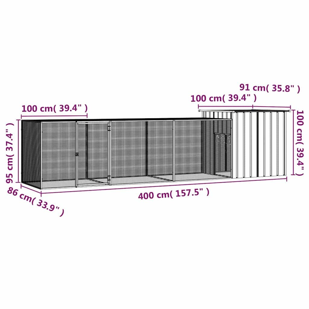 Klatka dla kur ze stali ocynkowanej Antracyt 400x91x100 cm