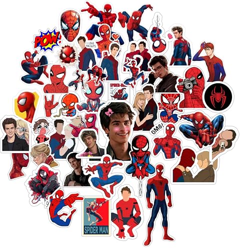 Image of LERITO Spider Man Vinyl Stickers, Waterproof Self Adhesive Decals for Laptop, Journal, Guitar, Mobile Phone, Multicolor, 50 Pack