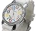 2 Pack White and Black Geneva Women's Large Round Face Silicone Rainbow Numbers Watch