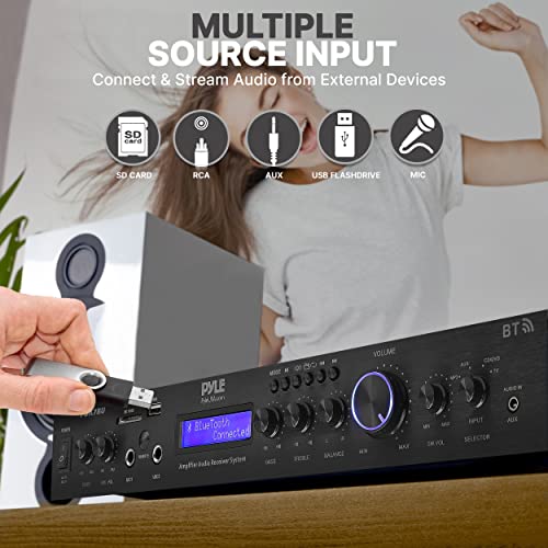 Pyle 5 Channel Rack Mount Bluetooth Receiver, Home Theater Amp, Speaker Amplifier, Bluetooth Wireless Streaming, MP3/USB/SD/AUX/FM Radio, 200 Watt, with Digital ID3 LCD Display, Black - PDA7BU - Image 5
