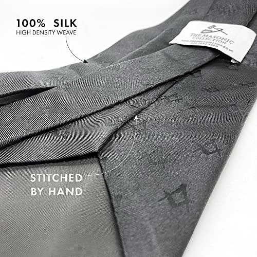 Image of THE MASONIC COLLECTION - Freemason Black Tie - Made With Premium Silk /Polyester - Handmade - Masonic Square & Compass Design - Better Knot & Hang - A Perfect Masonic Gift Accessory For Freemason Men