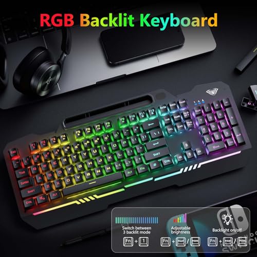 AULA Gaming Keyboard, T102 104 Keys Gaming Keyboard and Mouse Combo with RGB Backlit, All-Metal Panel, Anti-Ghosting, PC Game Keyboard and Mouse, USB Wired Keyboard Mouse for MAC Xbox PC Gamers by AULA - Image 2