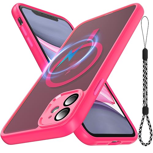 Coque pour iPhone 11 antichoc rose rouge avec lanière amovible pour un quotidien actif sans risque