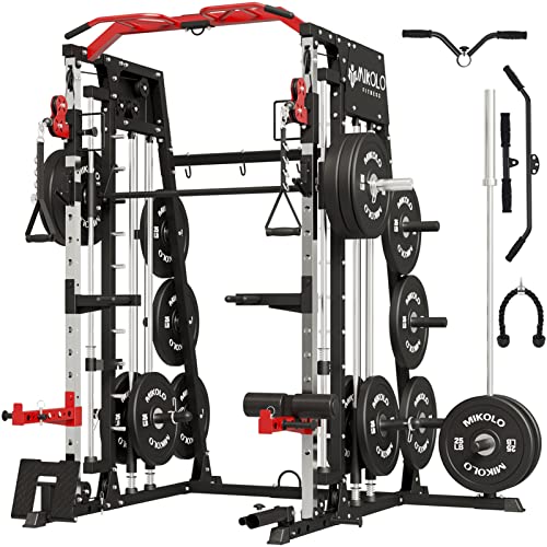 Mikolo Smith Machine, 2200Lbs Squat Rack With Lat-Pull Down System & Cable Crossover Machine, Training Equipment With Leg Hold-Down Attachment（2023 New Version） #TOP2