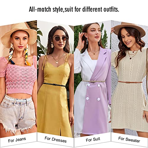 Suosdey 4 Pack Thin Belts For Women Skinny Leather Belts With Metal Buckle For Dresses Pants Jeans,Black White Brown Beige #TOP7