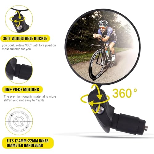 Image of Oblivion Cycle Side Mirror 2 Pc - Adjustable 360 Rotatable Bar End Foldable Convex Rear View Mirror for Bicycle & Bikes - Handlebar Mounted, Safe Cycling Accessory for Road, City & Mountain Hiking