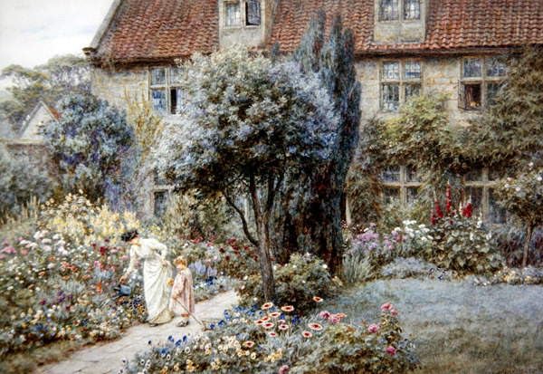 Impression d'art sur toile Manor Farm Garden Yorkshire tableau décoration murale 60x90cm