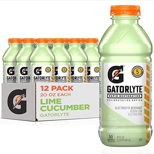 Gatorlyte Rapid Rehydration Electrolyte Drink, Lime Cucumber, 20 fl oz Bottles (12 Pack), Specialized Blend of 5 Electrolytes, Lower Sugar, No Artificial Sweeteners, No Artificial Flavors, Gatorade, Hydration