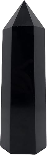 Varitas de cristal curativo de obsidiana negra de 7.2 pulgadas, torre de obelisco de cristal, varita de cristal puntiaguda hexagonal, piedras