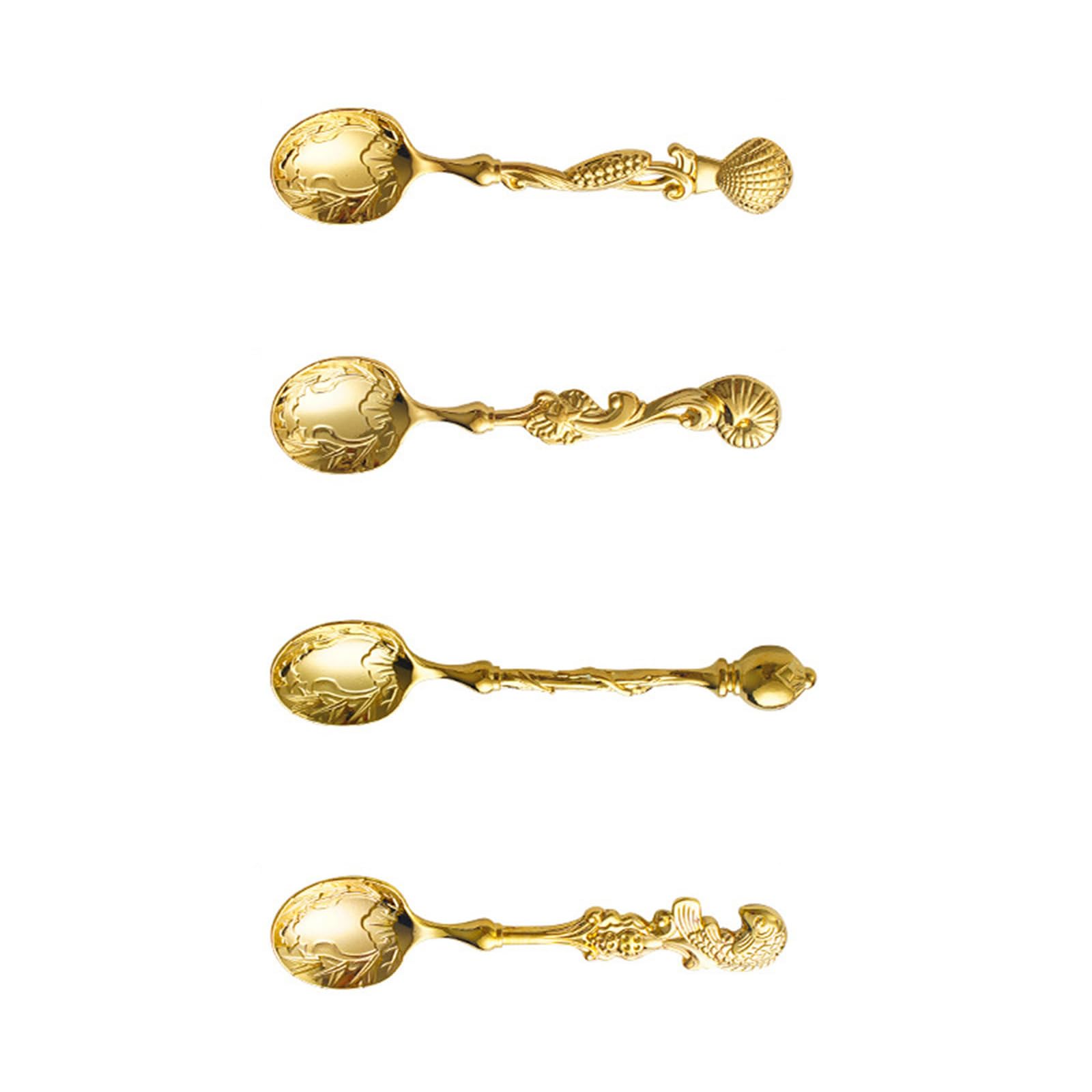 LUCKGONI 4Pcs Antique Dessert Spoon Creative Handle Teas Coffee Stirring Spoons Oceans Theme Teaspoon for Dessert Milkshakes Sala