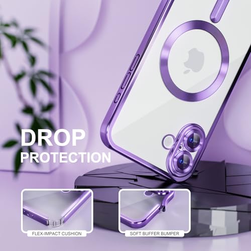 Image of Misea Magnetic for iPhone 16 Plus Case Compatible with MagSafe | [Never Yellowing] [Military Drop Protection] Full Camera Lens Protector Plating Soft Clear Phone Case for Women, Deep Purple