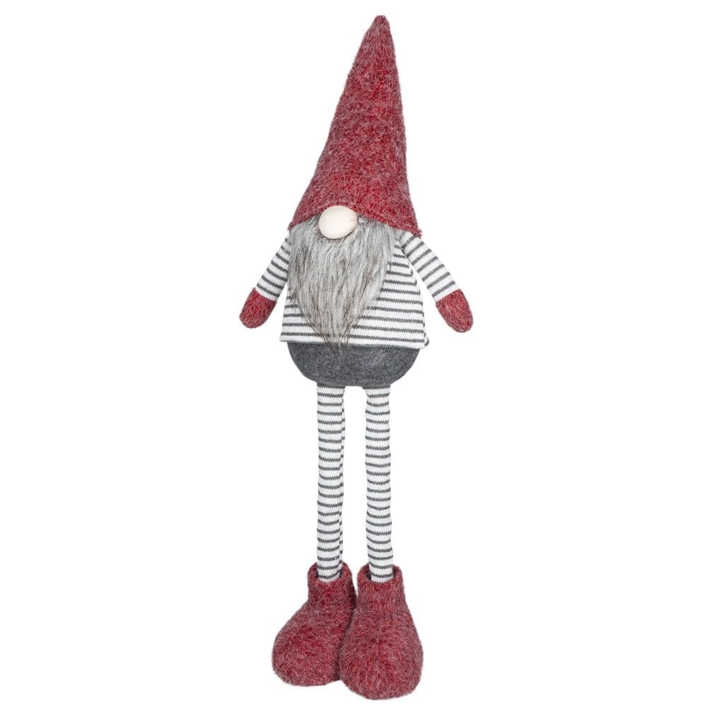 Ideen mit Herz | Gnomo decorativo con gambe telescopiche | Design a strisce | Dimensioni: 26 cm x 13 cm x 56 cm | Rosso-Grigio
