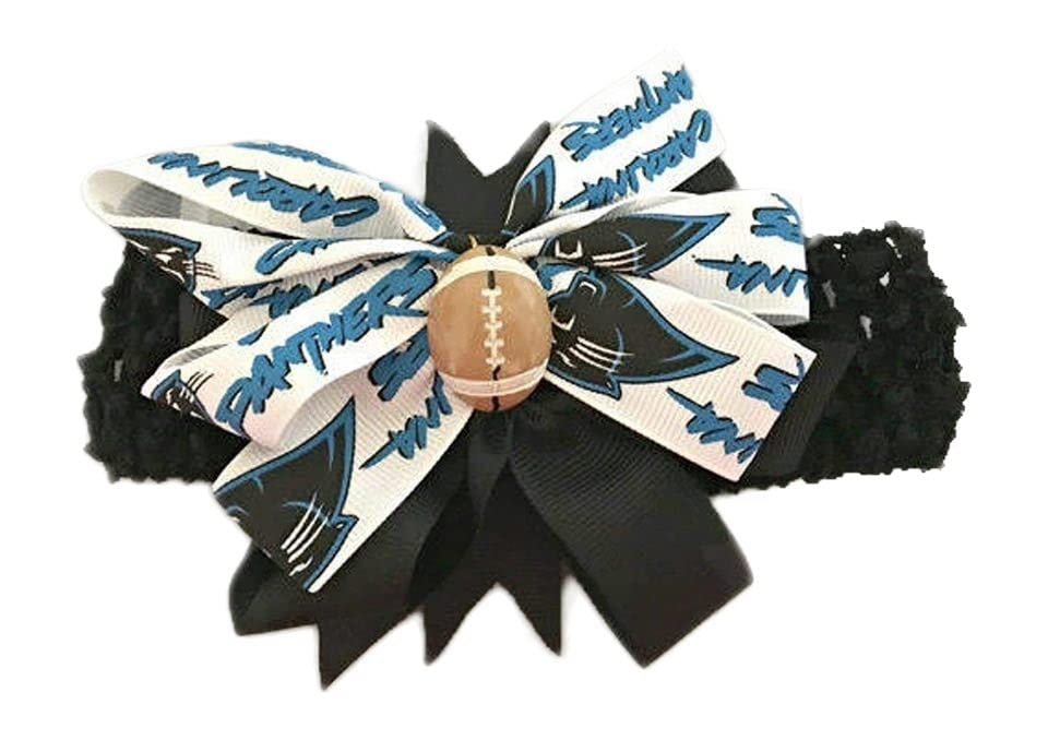 Panthers Baby Girl Boutique Bow Crocheted Headband- Fits newborn- adult