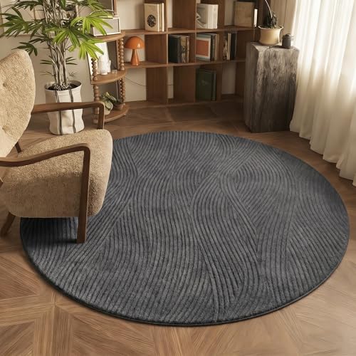 Tapis salon rond 160cm gris résistant avec envers antidérapant
