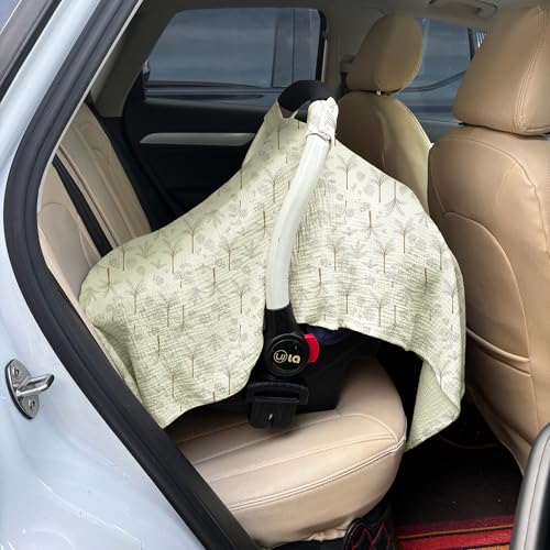 Image of 100% Muslin Cotton Car Seat Cover Baby, Carseat Canopy Cover, Universal Fit Stroller Covers for Boys and Girls (Coconut Grove)