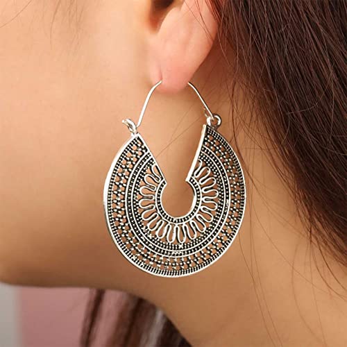 Yienate Boho Filigrana Grande Gota Festoneada Pendientes Vintage Tribal Étnico Hueco Tallado Pendientes De Plata Gitana Declaración Floral Pendientes De Boda Prom Joyería Para Las Niñas Cover